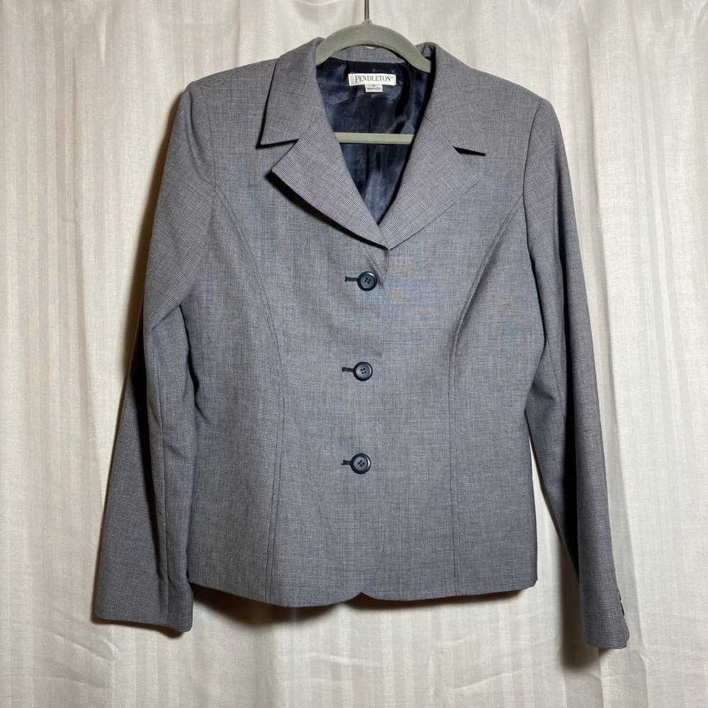 Pendleton Womens Blue Gray 100% Virgin Wool‎ Blazer Jacket Size 10 Made in USA